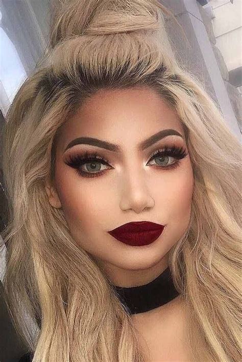 burgundy lipstick makeup look.